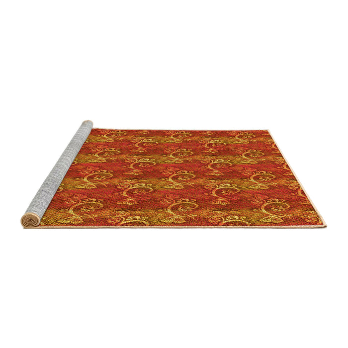 Sideview of Machine Washable Transitional Neon Orange Rug, wshpat651yw