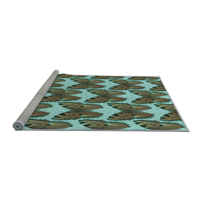 Sideview of Machine Washable Transitional Army Green Rug, wshpat652lblu