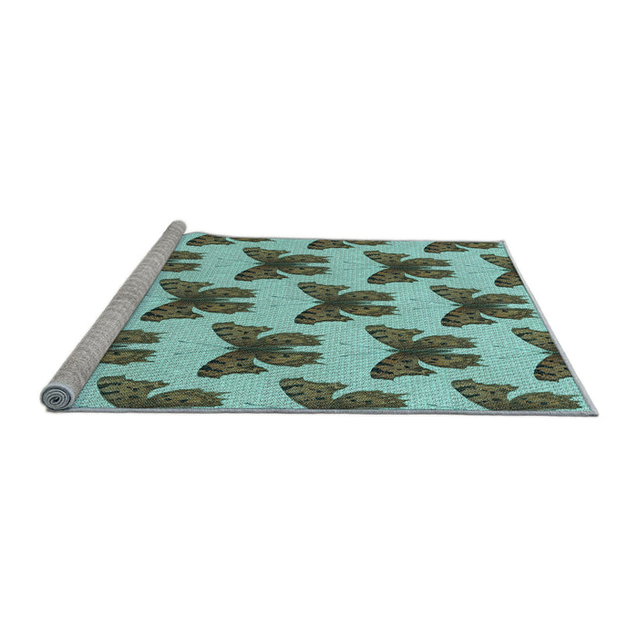 Sideview of Machine Washable Transitional Dark Olive Green Rug, wshpat653lblu