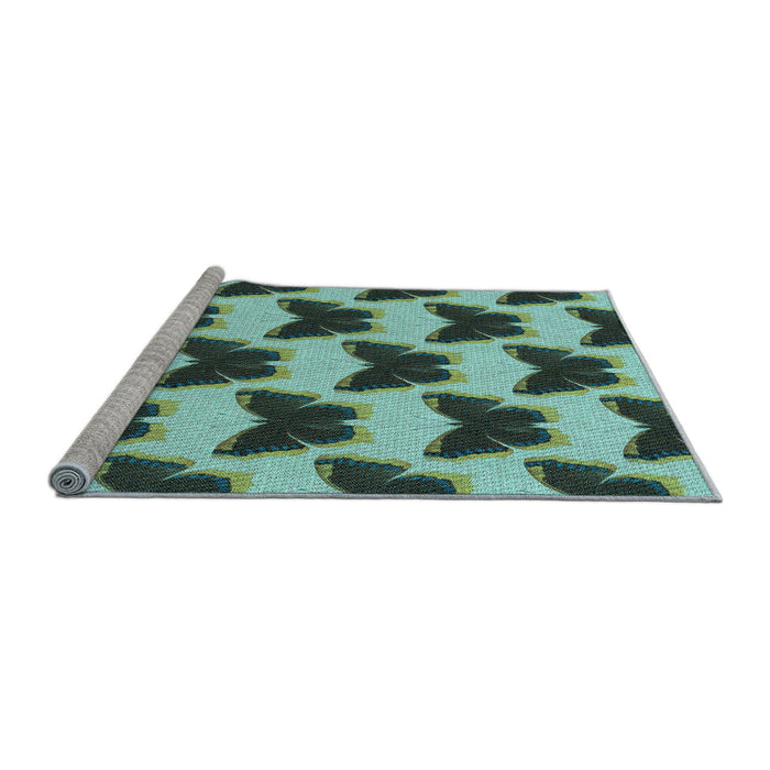 Sideview of Machine Washable Transitional Medium Turquoise Green Rug, wshpat654lblu