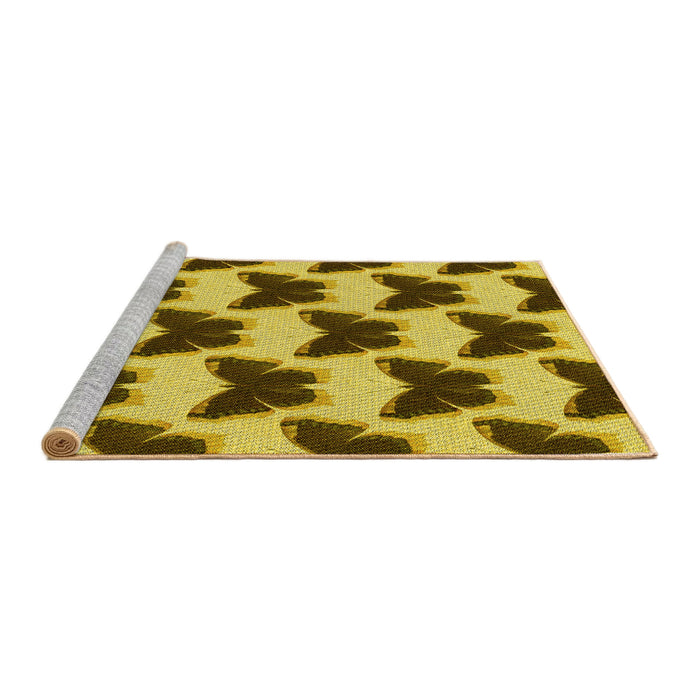 Sideview of Machine Washable Transitional Yellow Rug, wshpat654yw