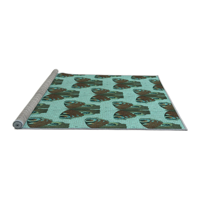 Sideview of Machine Washable Transitional Dark Olive Green Rug, wshpat655lblu