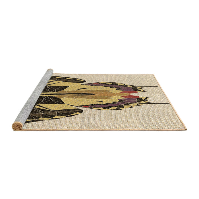 Sideview of Machine Washable Transitional Khaki Gold Rug, wshpat657brn