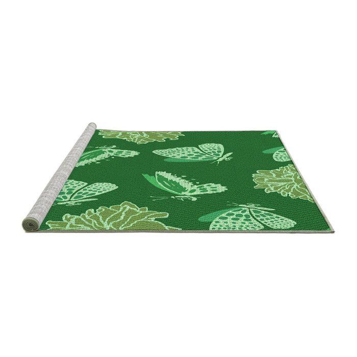 Sideview of Machine Washable Transitional Green Rug, wshpat659grn