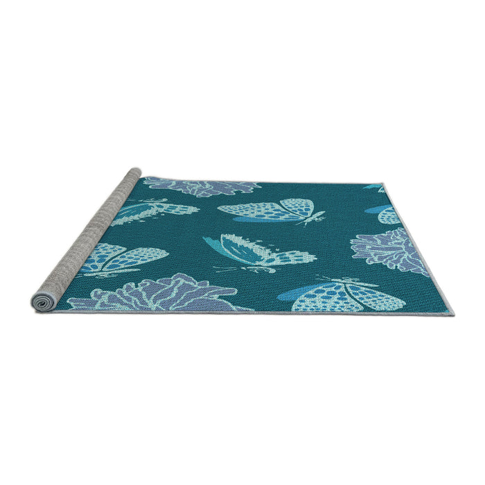 Sideview of Machine Washable Transitional Blue Rug, wshpat659lblu