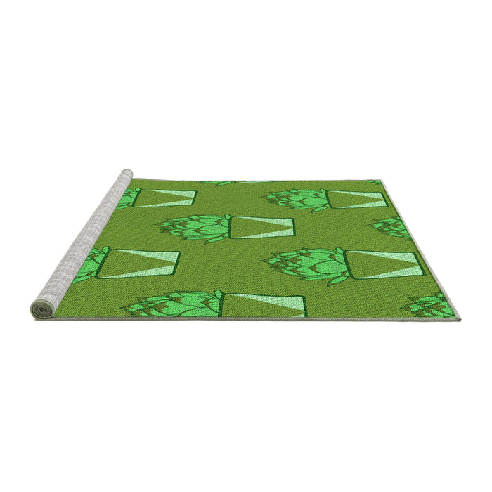 Sideview of Machine Washable Transitional Dark Lime Green Rug, wshpat662grn