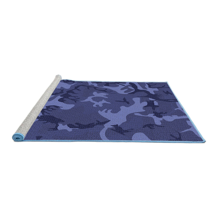 Sideview of Machine Washable Transitional Blue Rug, wshpat665blu