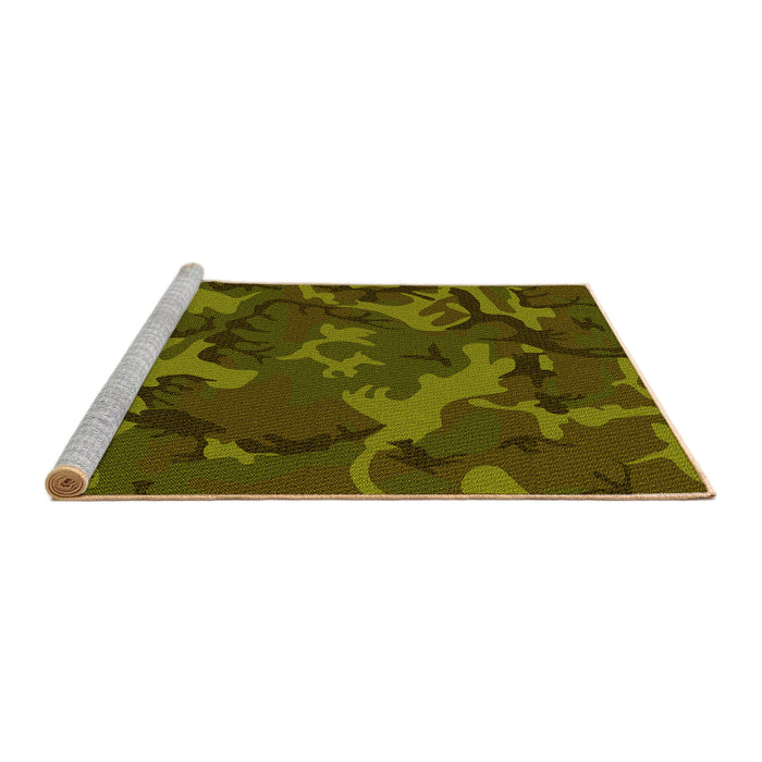 Sideview of Machine Washable Transitional Dark Yellow Green Rug, wshpat665yw