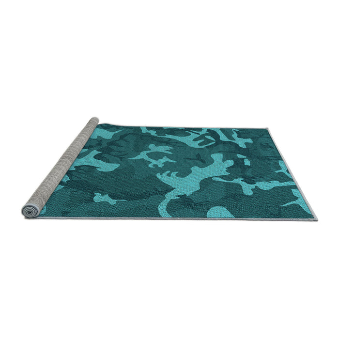 Sideview of Machine Washable Transitional Dark Turquoise Green Rug, wshpat666lblu