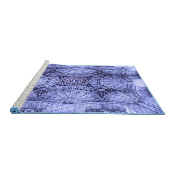 Sideview of Machine Washable Transitional Denim Blue Rug, wshpat667blu