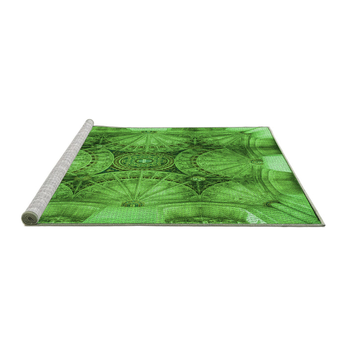 Sideview of Machine Washable Transitional Green Rug, wshpat667grn