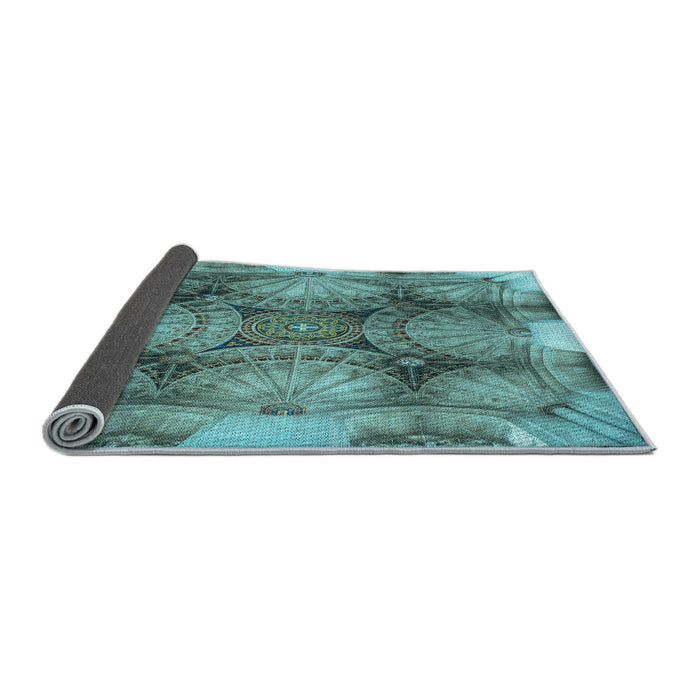 Thickness of Patterned Turquoise Green Rug, pat667lblu