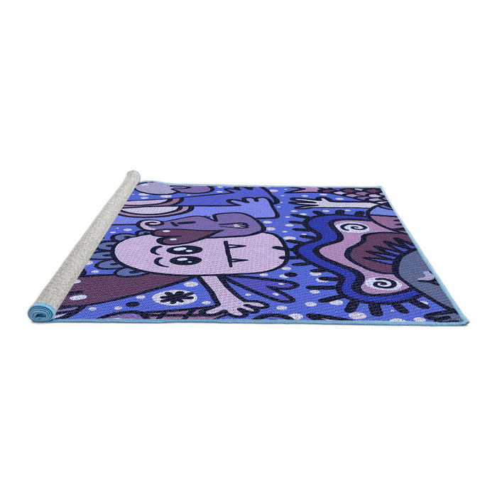 Sideview of Machine Washable Transitional Blue Rug, wshpat670blu