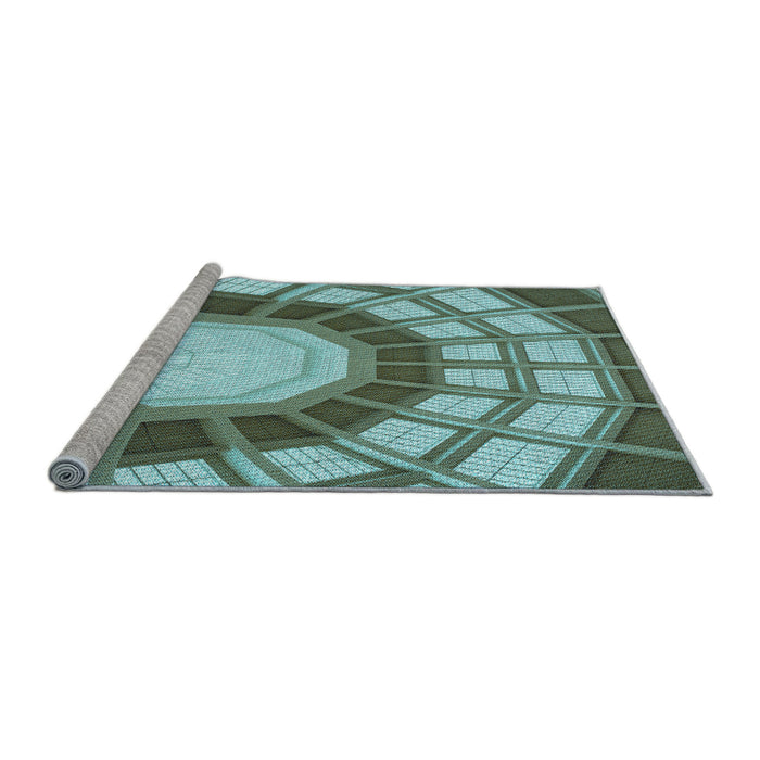 Sideview of Machine Washable Transitional Pine Green Rug, wshpat671lblu