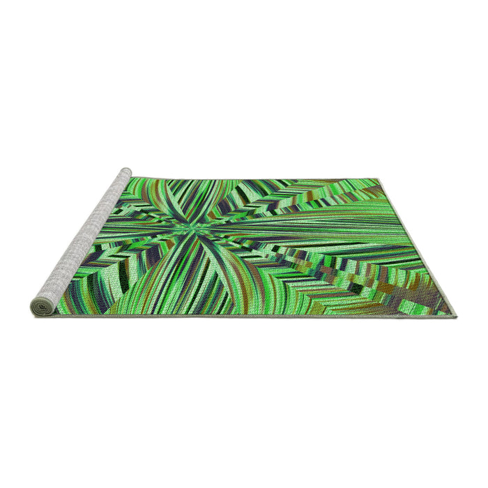 Sideview of Machine Washable Transitional Green Rug, wshpat680grn