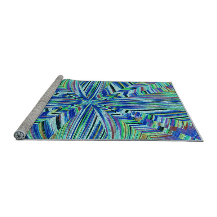 Sideview of Machine Washable Transitional Turquoise Green Rug, wshpat680lblu