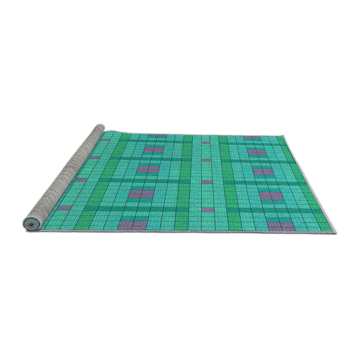 Sideview of Machine Washable Transitional Aqua Cyan Blue Rug, wshpat690lblu