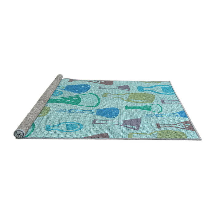 Sideview of Machine Washable Transitional Blue Rug, wshpat696lblu