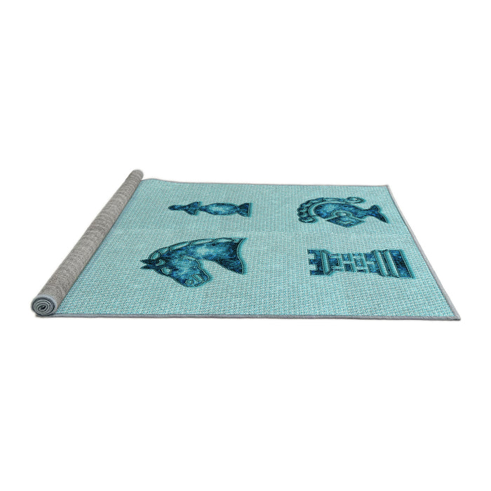 Sideview of Machine Washable Transitional Electric Blue Rug, wshpat699lblu