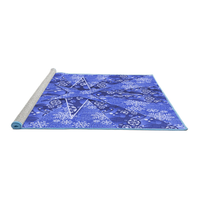 Sideview of Machine Washable Transitional Sky Blue Rug, wshpat717blu