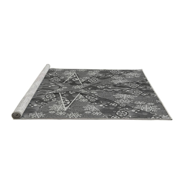 Sideview of Machine Washable Transitional Dark Gray Rug, wshpat717gry