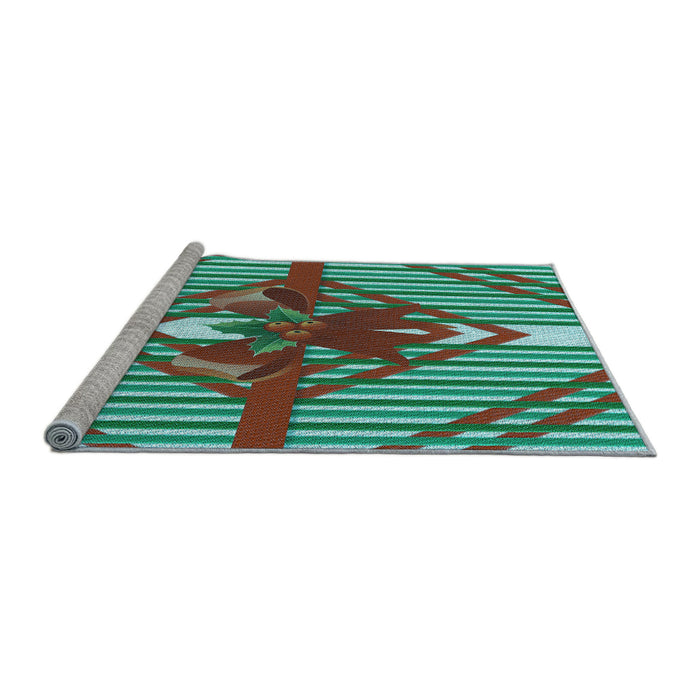 Sideview of Machine Washable Transitional Turquoise Green Rug, wshpat718lblu