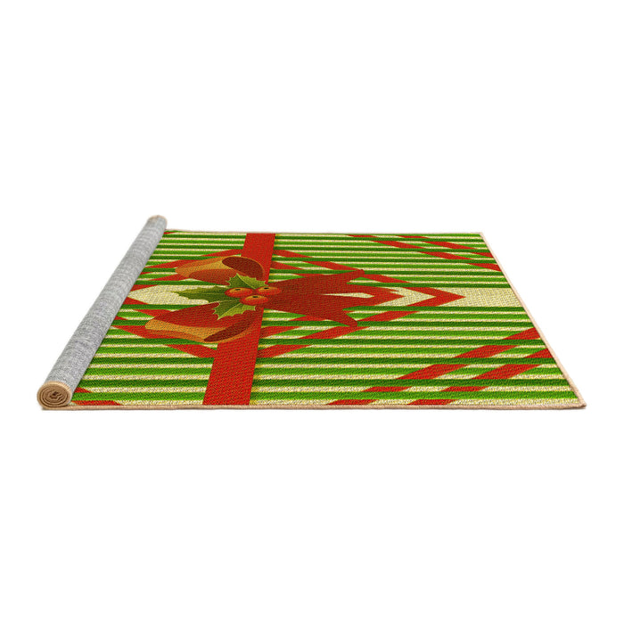 Sideview of Machine Washable Transitional Yellow Green Rug, wshpat718yw