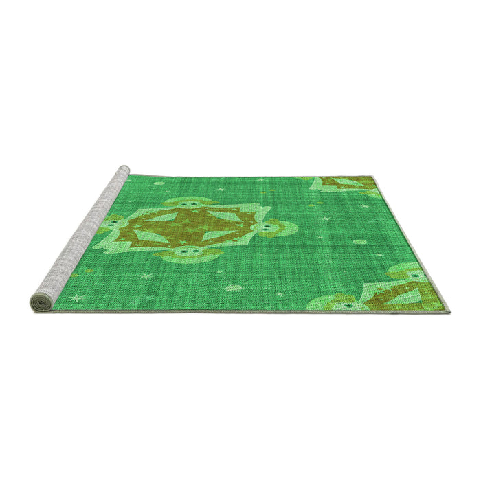 Sideview of Machine Washable Transitional Neon Green Rug, wshpat728grn
