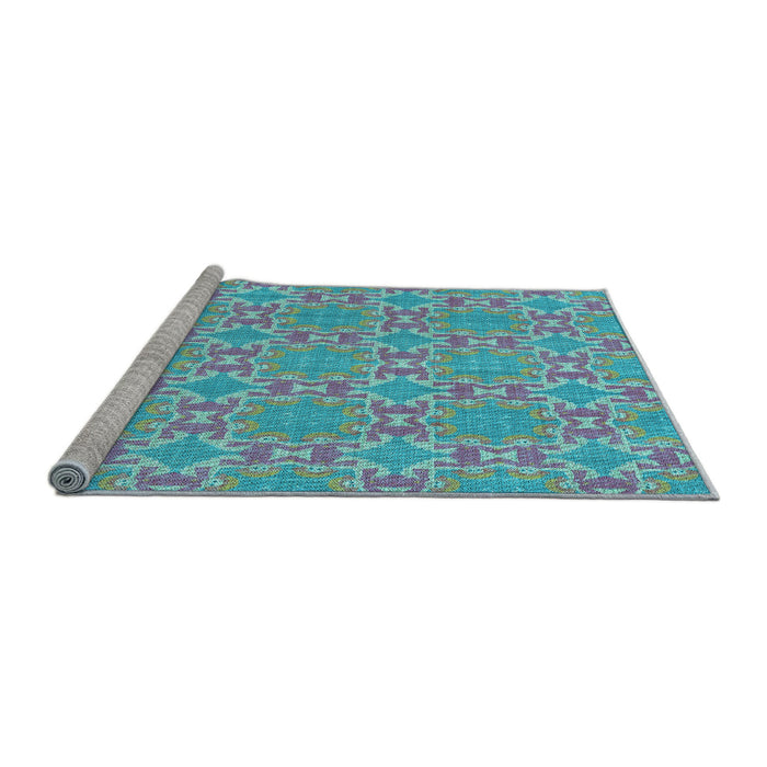 Sideview of Machine Washable Transitional Bright Turquoise Blue Rug, wshpat729lblu