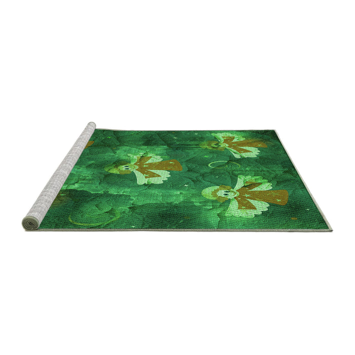 Sideview of Machine Washable Transitional Deep Emerald Green Rug, wshpat730grn