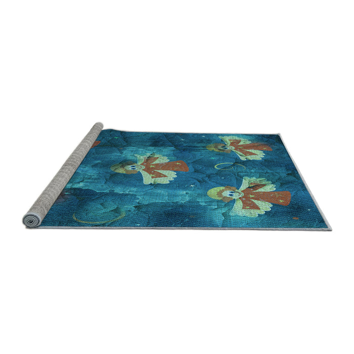 Sideview of Machine Washable Transitional Dark Turquoise Green Rug, wshpat730lblu