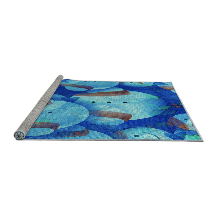 Sideview of Machine Washable Transitional Bright Turquoise Blue Rug, wshpat732lblu