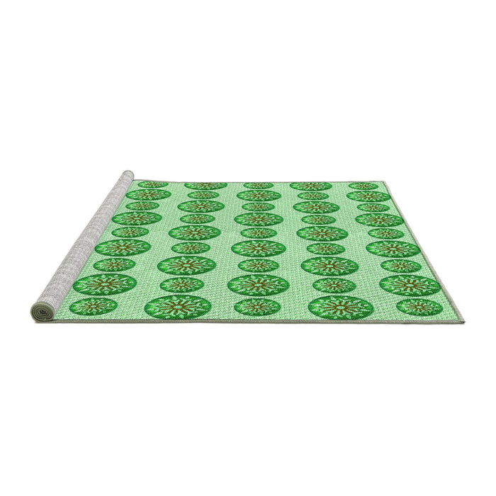 Sideview of Machine Washable Transitional Green Rug, wshpat735grn