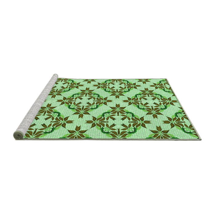 Sideview of Machine Washable Transitional Light Green Rug, wshpat737grn