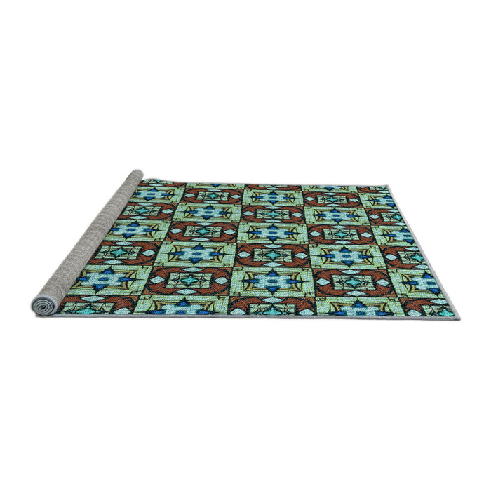 Sideview of Machine Washable Transitional Blue Green Rug, wshpat739lblu