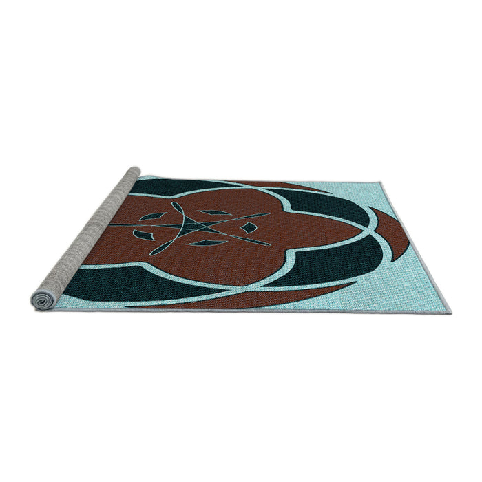 Sideview of Machine Washable Transitional Blue Rug, wshpat741lblu