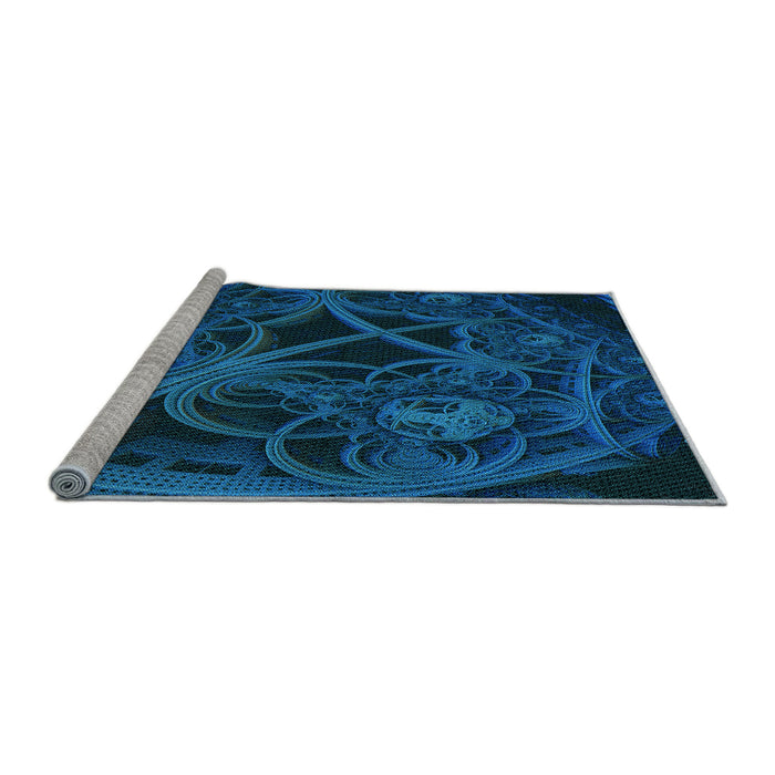 Sideview of Machine Washable Transitional Blue Rug, wshpat742lblu