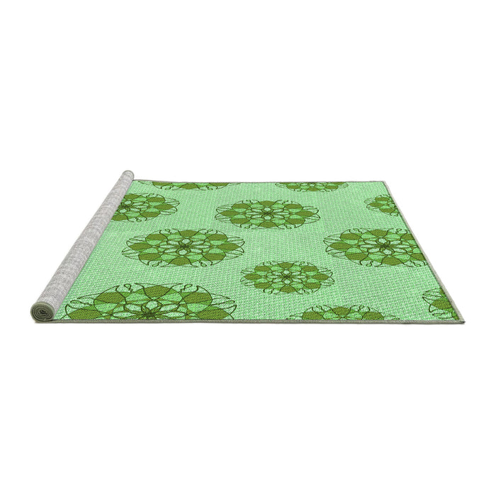 Sideview of Machine Washable Transitional Green Rug, wshpat744grn