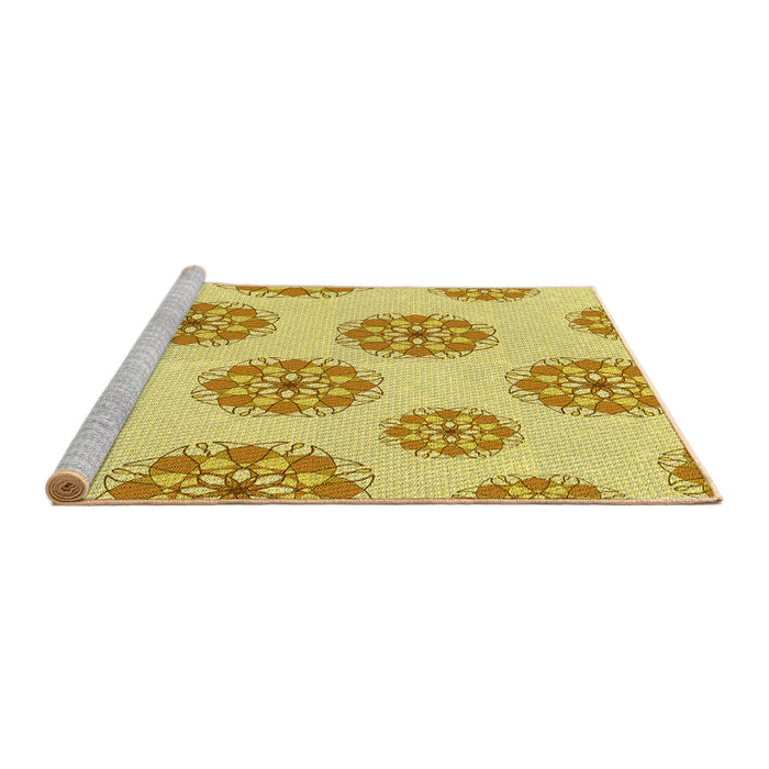 Sideview of Machine Washable Transitional Caramel Brown Rug, wshpat744yw