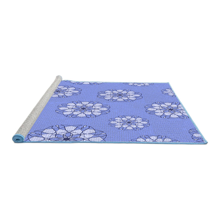 Sideview of Machine Washable Transitional Light Sky Blue Rug, wshpat746blu
