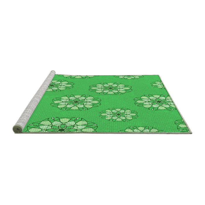 Sideview of Machine Washable Transitional Neon Green Rug, wshpat746grn