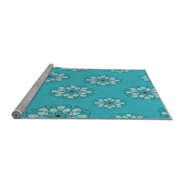 Sideview of Machine Washable Transitional Dark Turquoise Green Rug, wshpat746lblu
