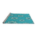 Sideview of Machine Washable Transitional Dark Turquoise Green Rug, wshpat746lblu