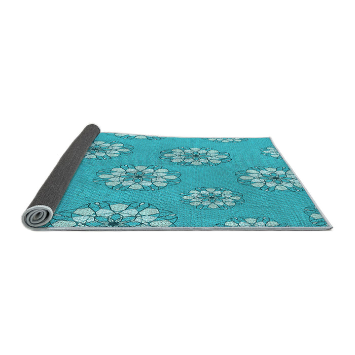 Thickness of Patterned Dark Turquoise Green Rug, pat746lblu