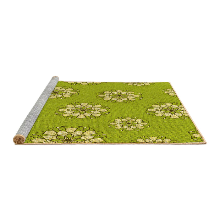 Sideview of Machine Washable Transitional Dark Yellow Green Rug, wshpat746yw
