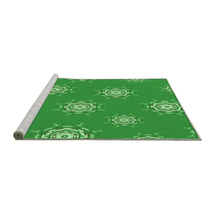 Sideview of Machine Washable Transitional Green Rug, wshpat748grn