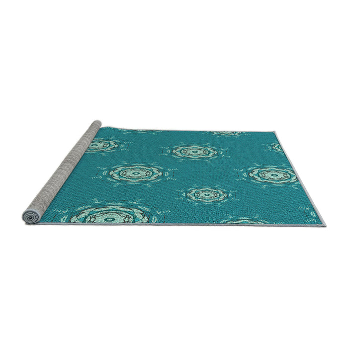 Sideview of Machine Washable Transitional Dark Cyan Green Rug, wshpat748lblu