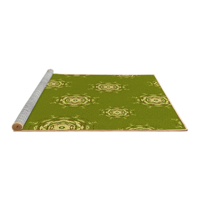 Sideview of Machine Washable Transitional Green Rug, wshpat748yw