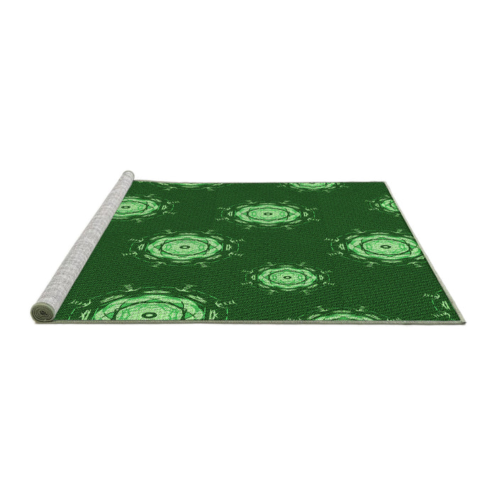 Sideview of Machine Washable Transitional Deep Emerald Green Rug, wshpat749grn