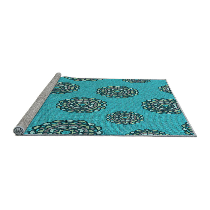Sideview of Machine Washable Transitional Dark Cyan Green Rug, wshpat751lblu